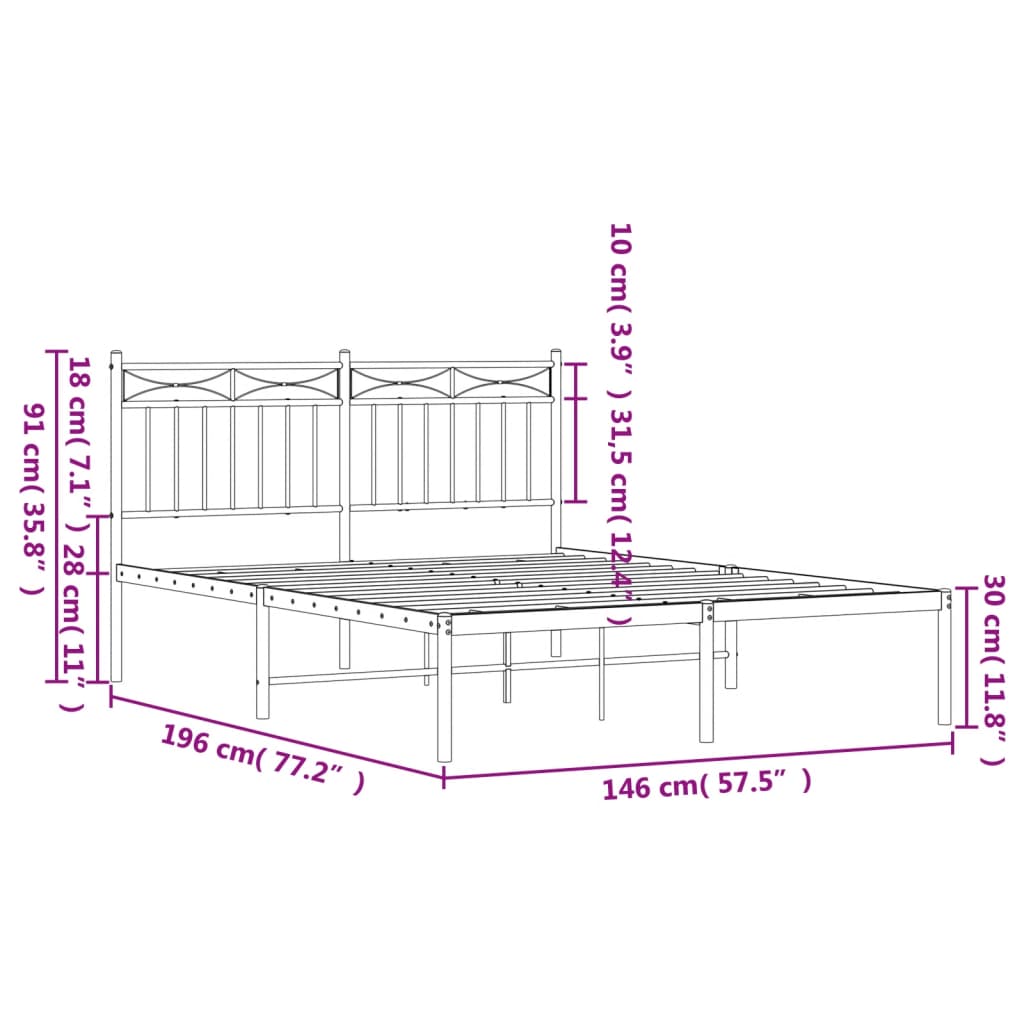Bedframe met hoofdbord metaal zwart 140x190 cm is nu te koop bij PeponiXL, paradijselijk wonen!