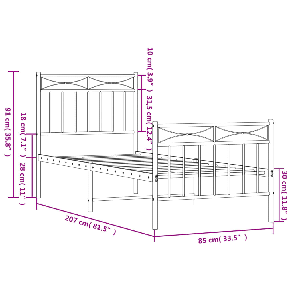 Bedframe met hoofd- en voeteneinde metaal zwart 80x200 cm is nu te koop bij PeponiXL, paradijselijk wonen!