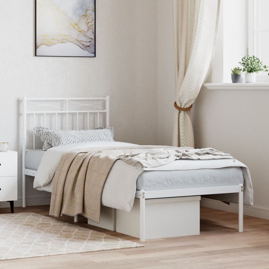 Bedframe met hoofdbord metaal wit 80x200 cm is nu te koop bij PeponiXL, paradijselijk wonen!