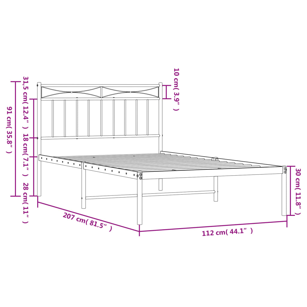 Bedframe met hoofdbord metaal wit 107x203 cm is nu te koop bij PeponiXL, paradijselijk wonen!