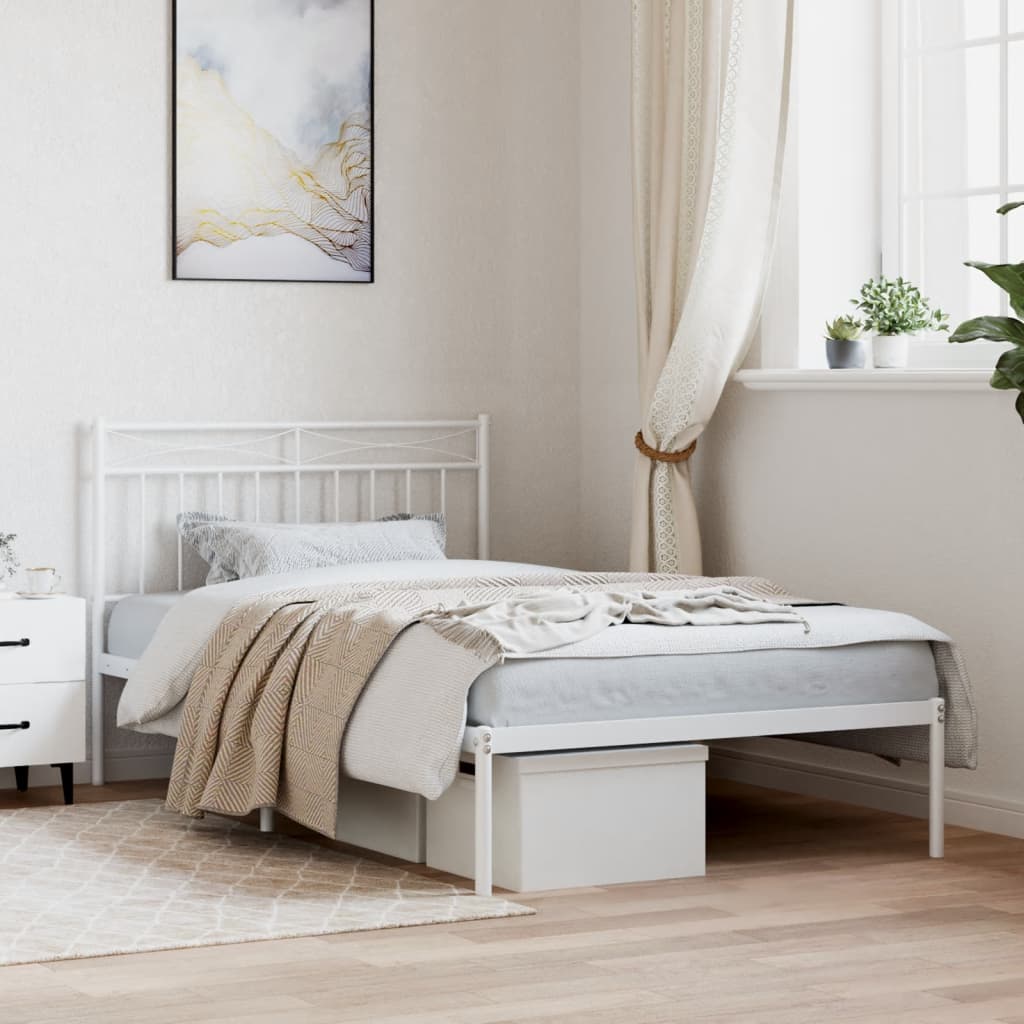 Bedframe met hoofdbord metaal wit 107x203 cm is nu te koop bij PeponiXL, paradijselijk wonen!