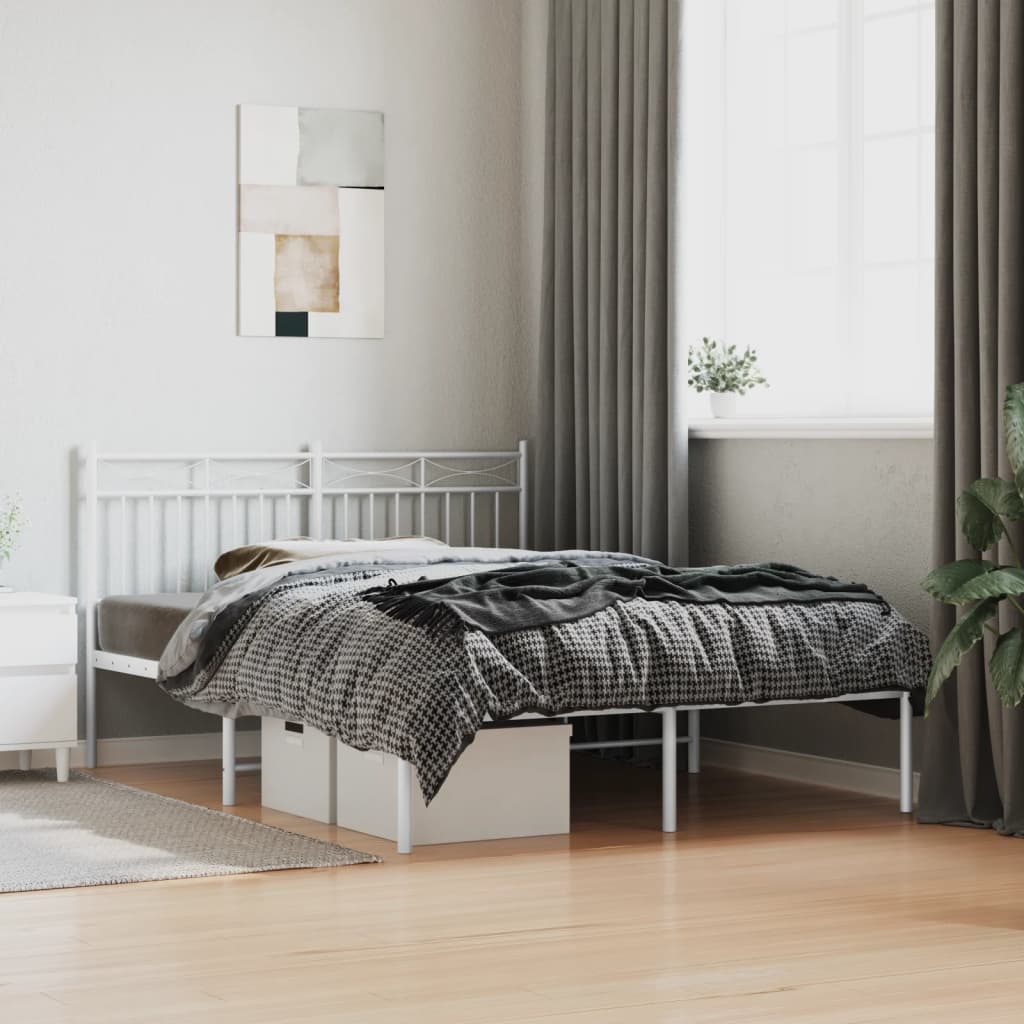 Bedframe met hoofdbord metaal wit 140x200 cm is nu te koop bij PeponiXL, paradijselijk wonen!