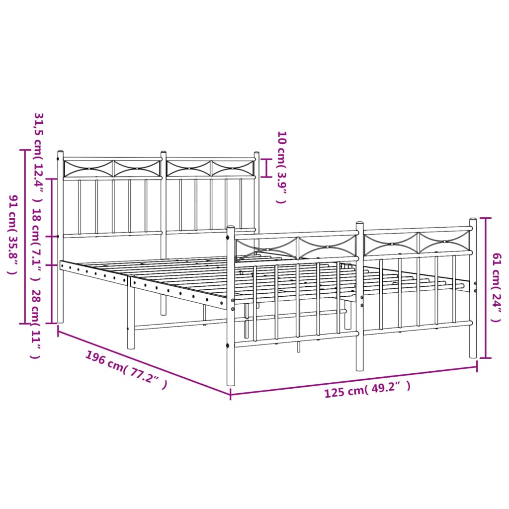 Bedframe met hoofd- en voeteneinde metaal wit 120 x 190 cm is nu te koop bij PeponiXL, paradijselijk wonen!