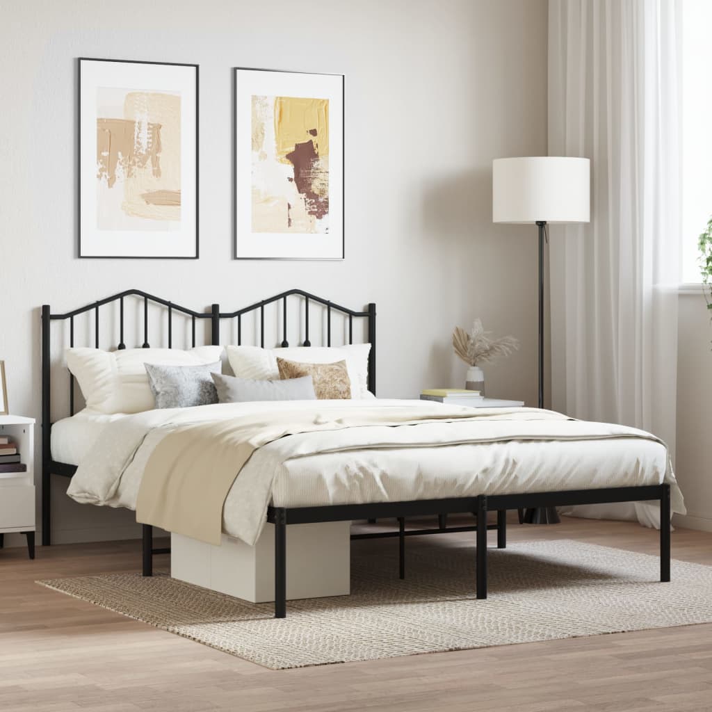 Bedframe met hoofdbord metaal zwart 140x200 cm is nu te koop bij PeponiXL, paradijselijk wonen!