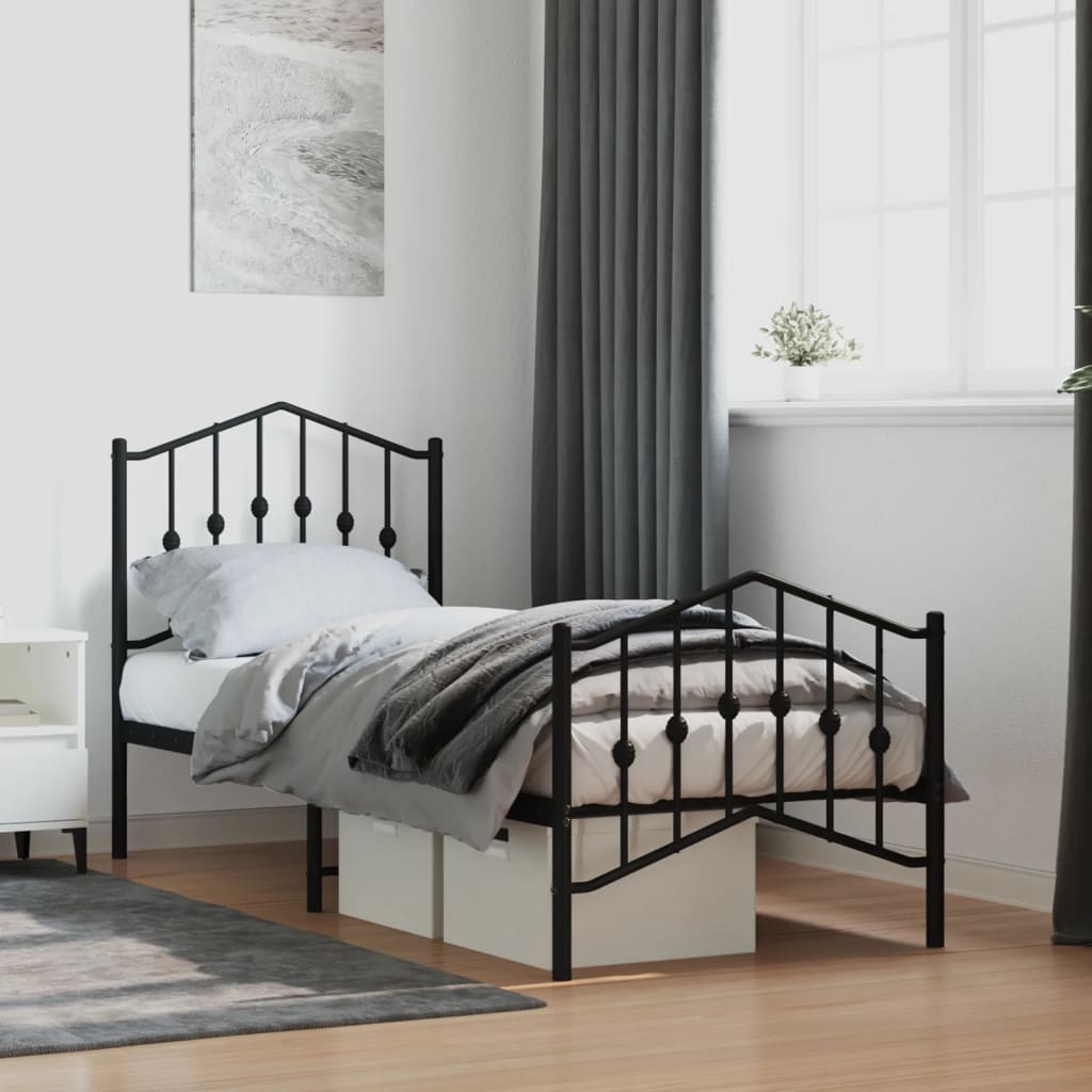 Bedframe met hoofd- en voeteneinde metaal zwart 75x190 cm is nu te koop bij PeponiXL, paradijselijk wonen!