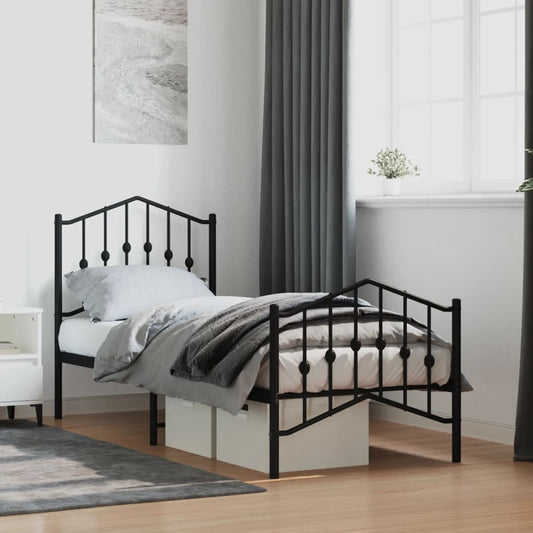 Bedframe met hoofd- en voeteneinde metaal zwart 75x190 cm is nu te koop bij PeponiXL, paradijselijk wonen!
