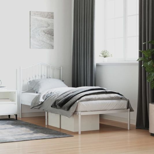 Bedframe met hoofdbord metaal wit 90x190 cm is nu te koop bij PeponiXL, paradijselijk wonen!