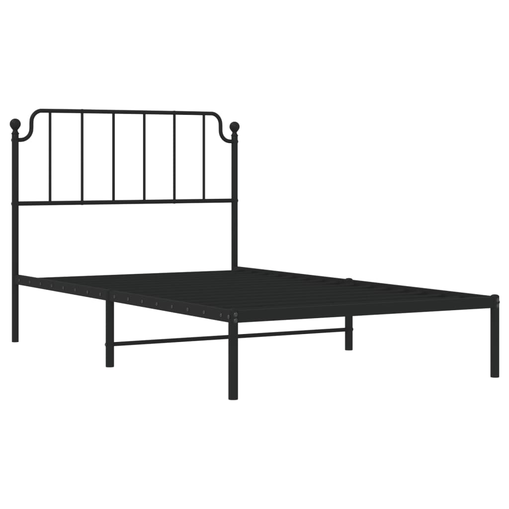 Bedframe met hoofdbord metaal zwart 107x203 cm is nu te koop bij PeponiXL, paradijselijk wonen!