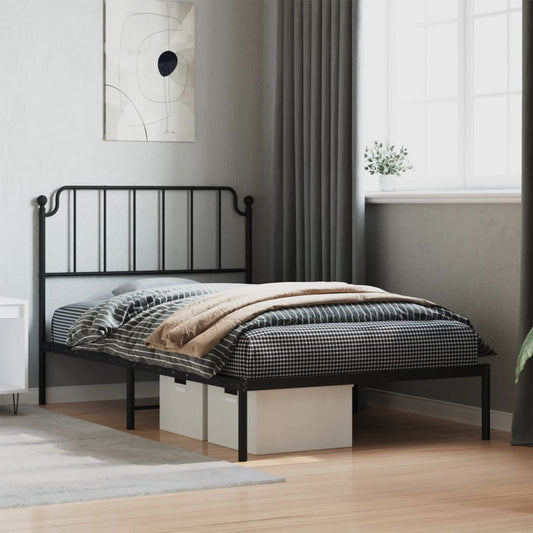 Bedframe met hoofdbord metaal zwart 107x203 cm is nu te koop bij PeponiXL, paradijselijk wonen!