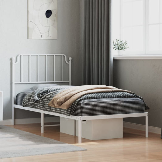 Bedframe met hoofdbord metaal wit 90x190 cm is nu te koop bij PeponiXL, paradijselijk wonen!