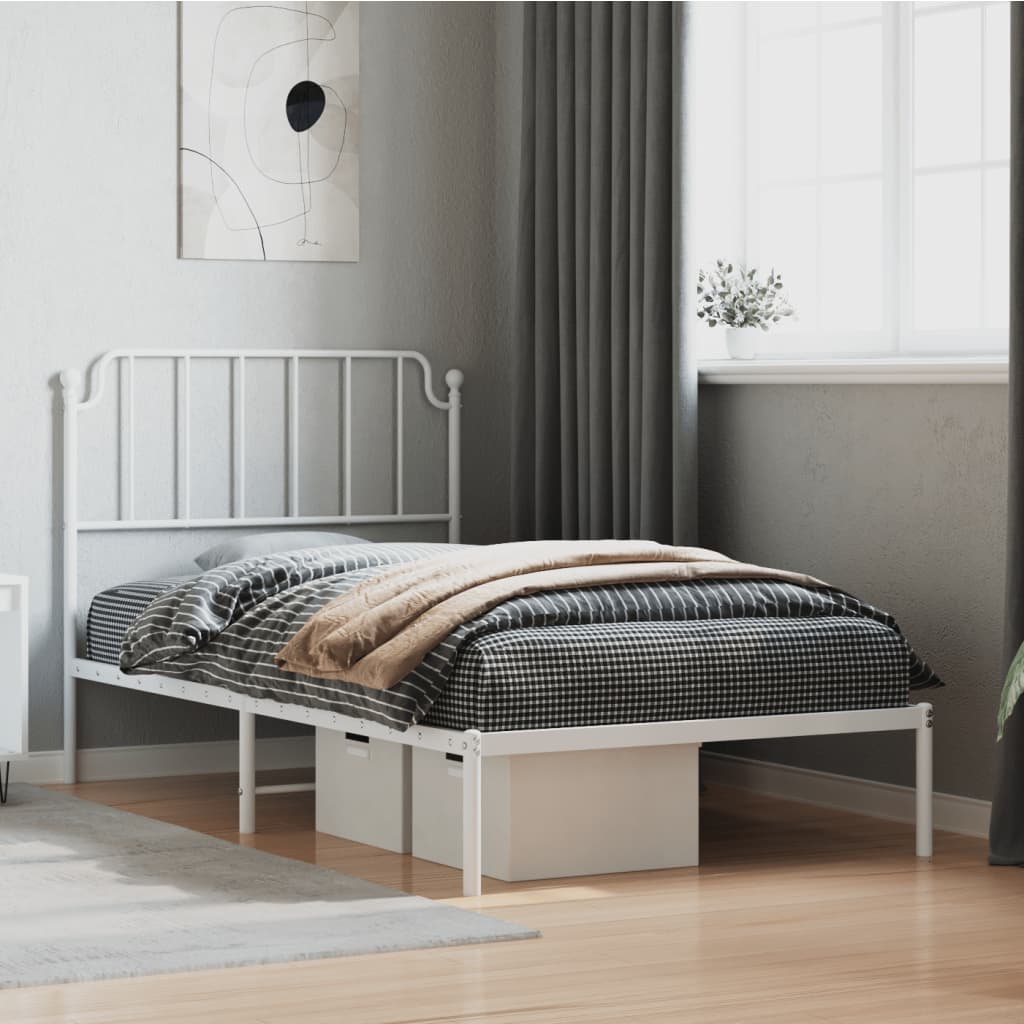 Bedframe met hoofdbord metaal wit 100x200 cm is nu te koop bij PeponiXL, paradijselijk wonen!