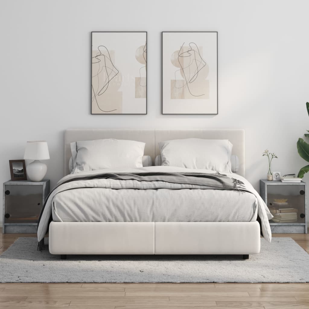 Nachtkastjes met glazen deuren 2 st 35x37x42 cm betongrijs is nu te koop bij PeponiXL, paradijselijk wonen!