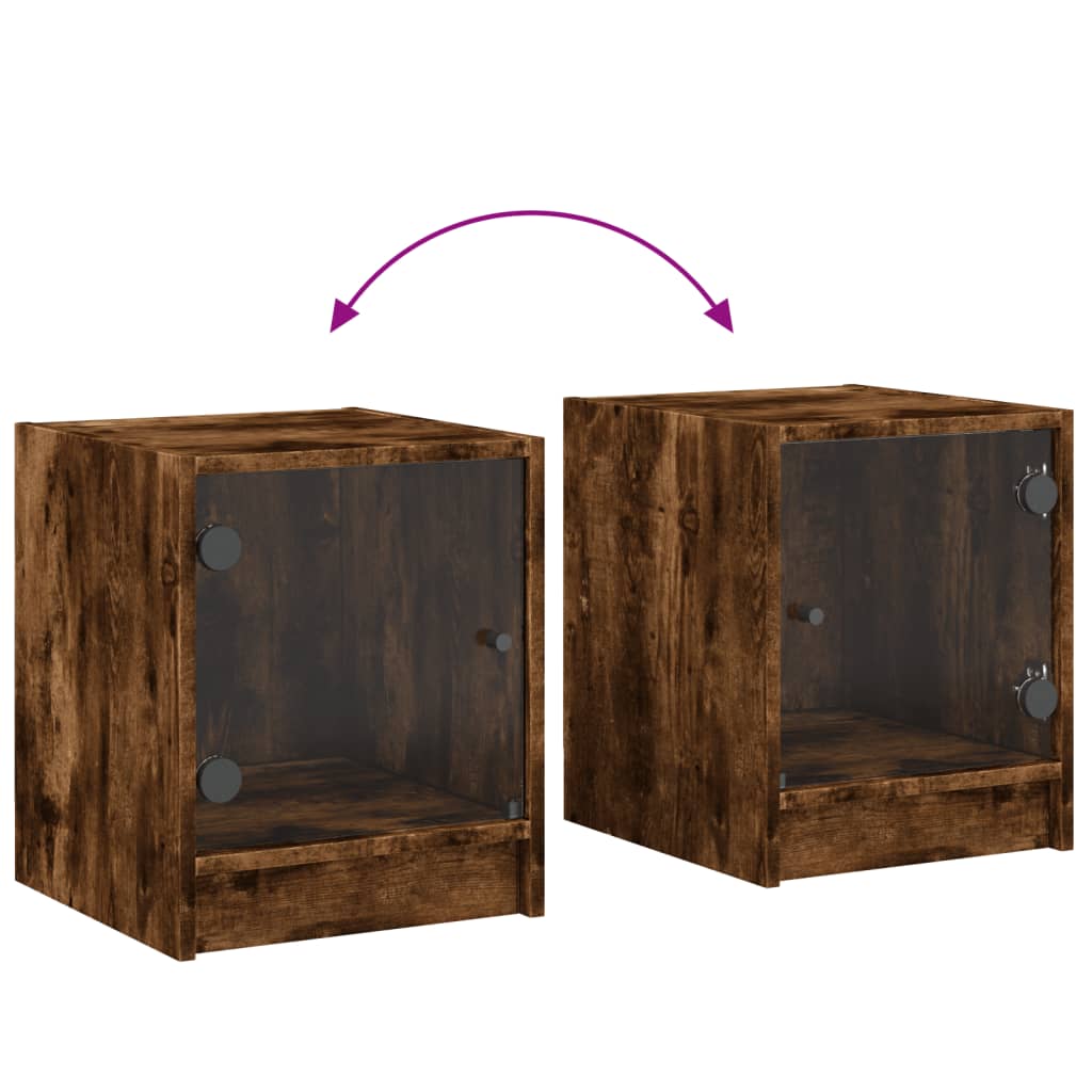 Nachtkastje met glazen deur 35x37x42 cm gerookt eikenkleurig is nu te koop bij PeponiXL, paradijselijk wonen!