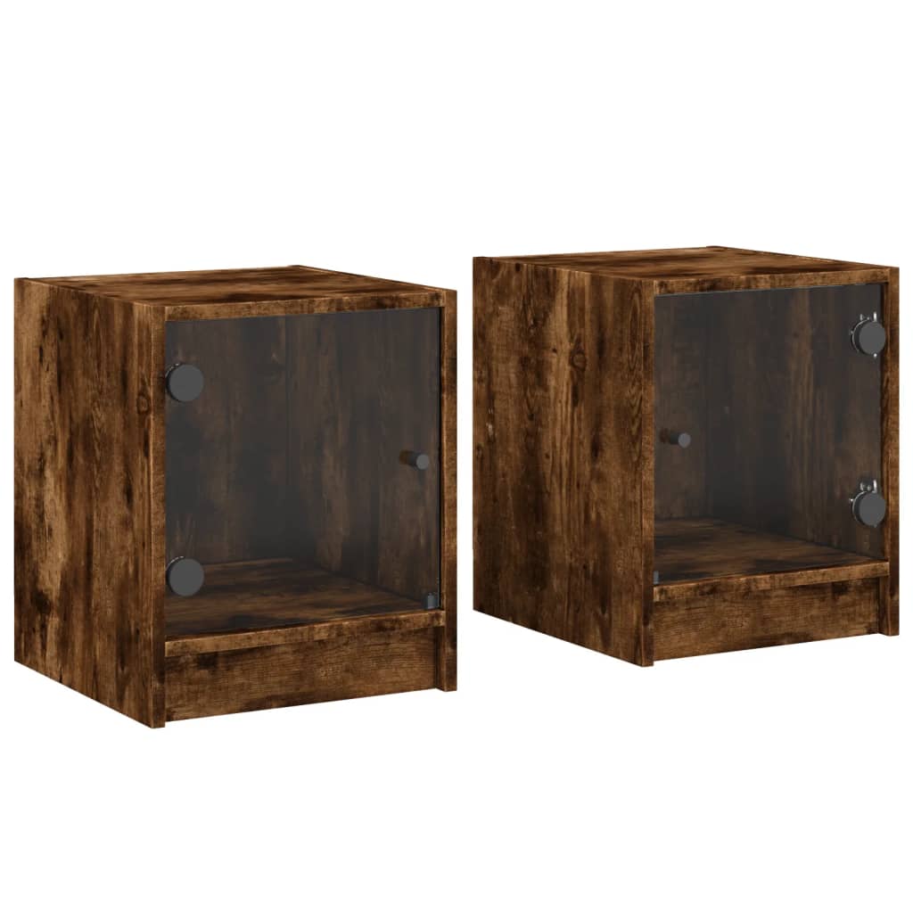 Nachtkastjes met glazen deuren 2 st 35x37x42 cm gerookt eiken is nu te koop bij PeponiXL, paradijselijk wonen!