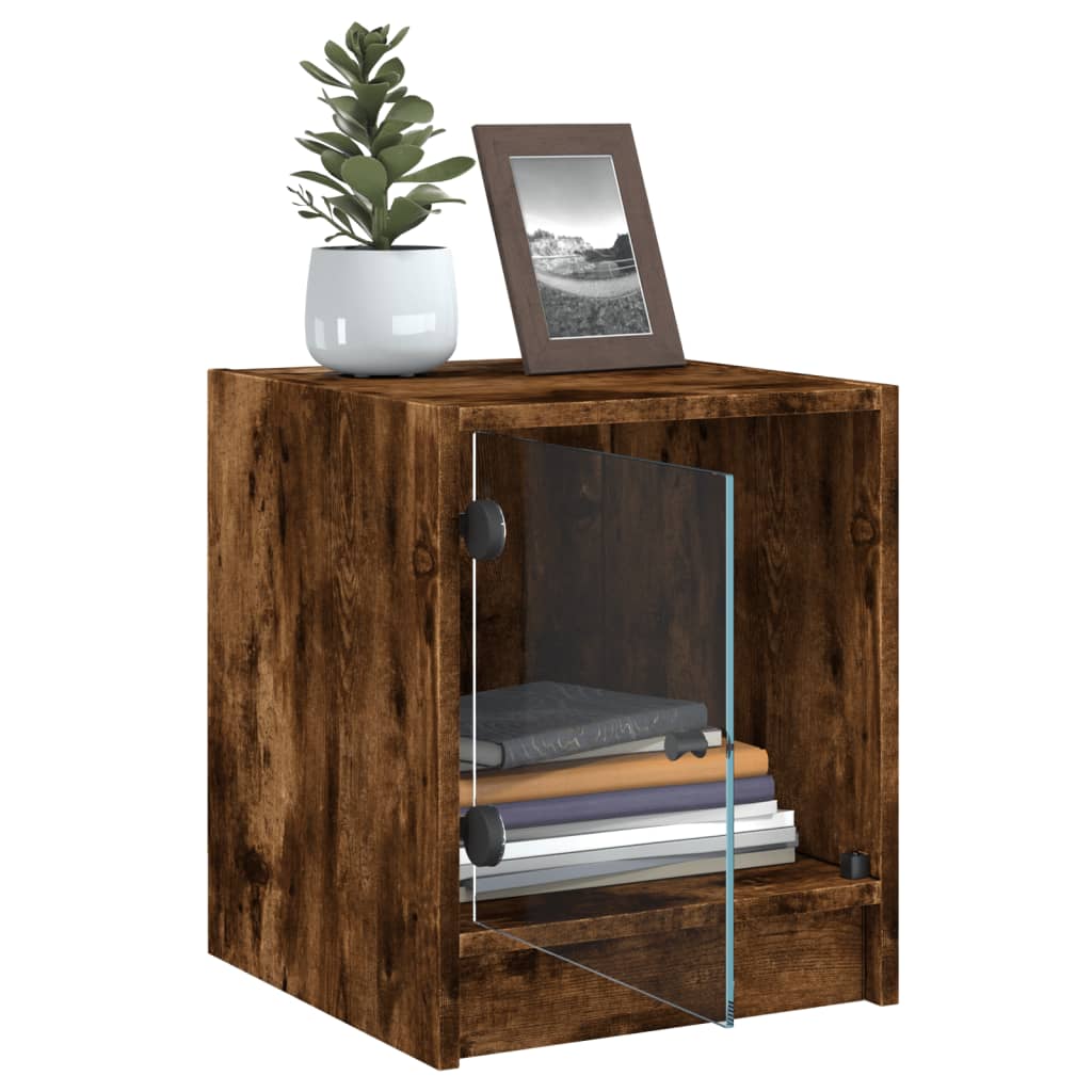 Nachtkastjes met glazen deuren 2 st 35x37x42 cm gerookt eiken is nu te koop bij PeponiXL, paradijselijk wonen!