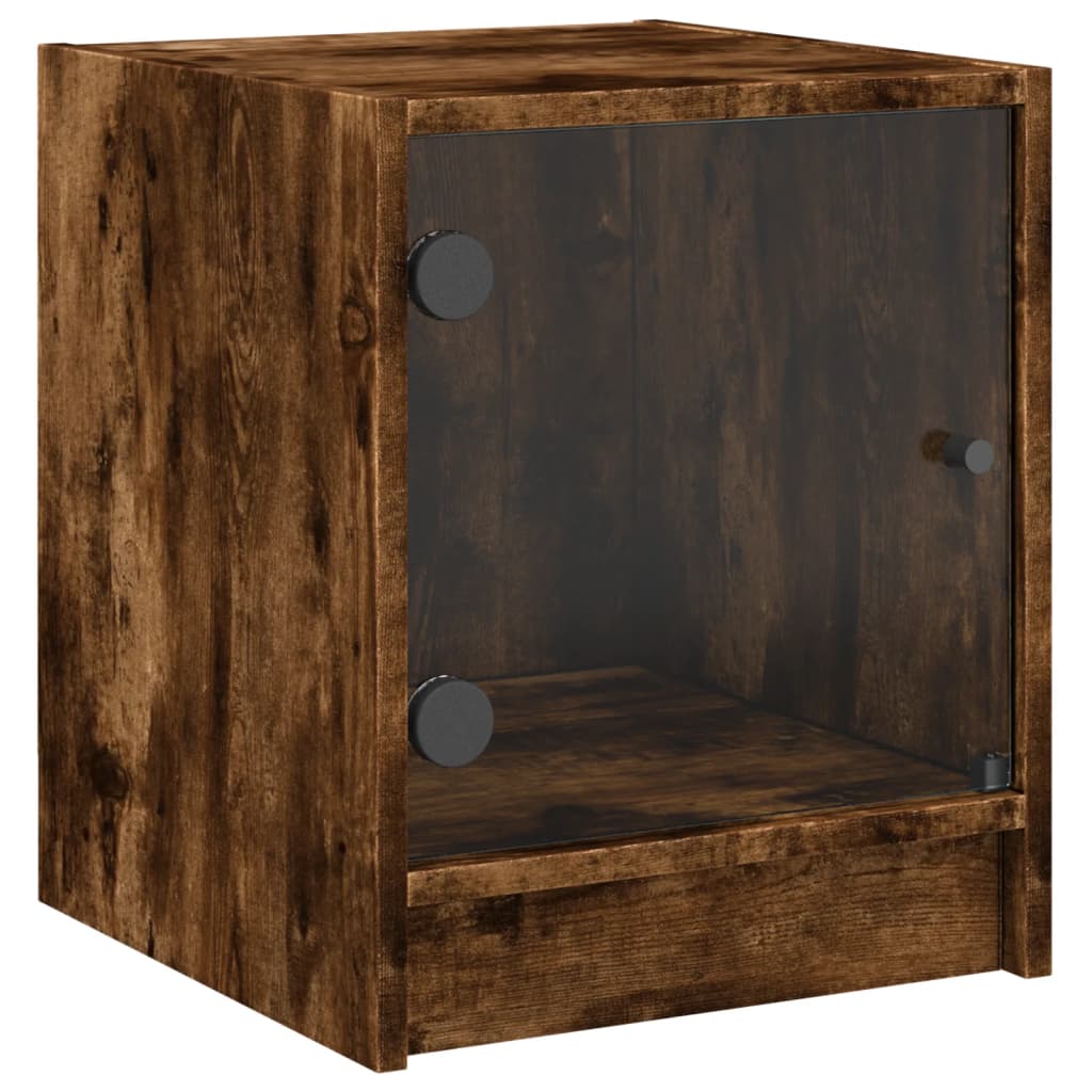 Nachtkastjes met glazen deuren 2 st 35x37x42 cm gerookt eiken is nu te koop bij PeponiXL, paradijselijk wonen!