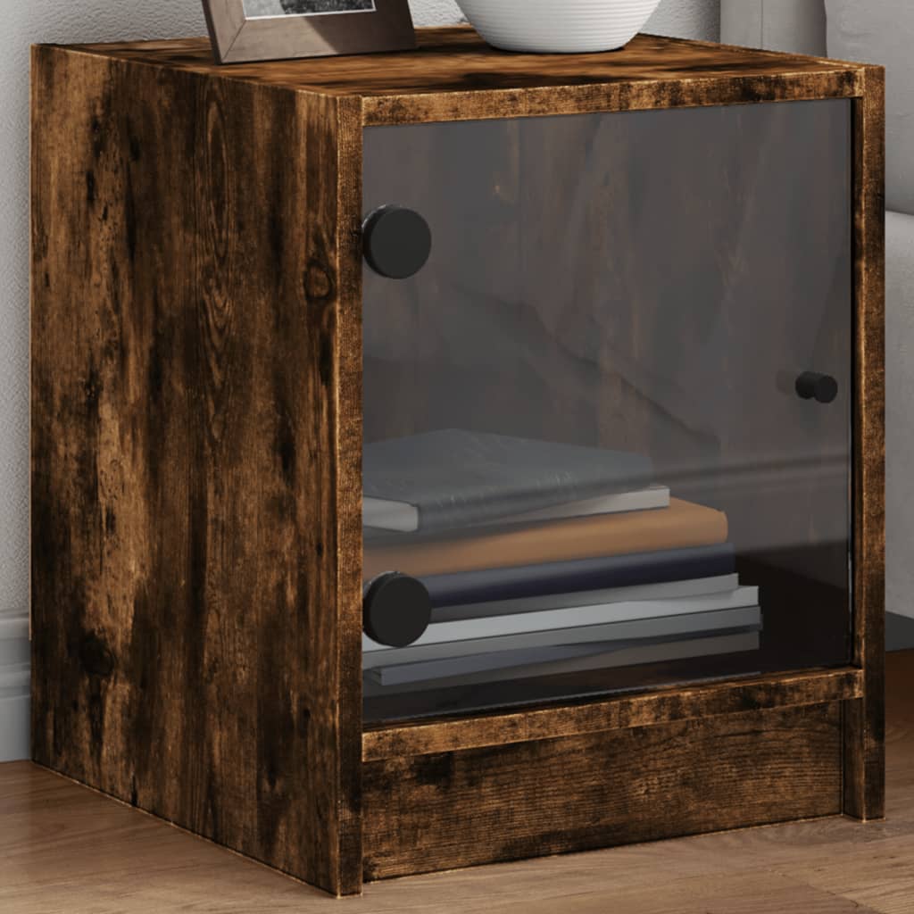 Nachtkastjes met glazen deuren 2 st 35x37x42 cm gerookt eiken is nu te koop bij PeponiXL, paradijselijk wonen!