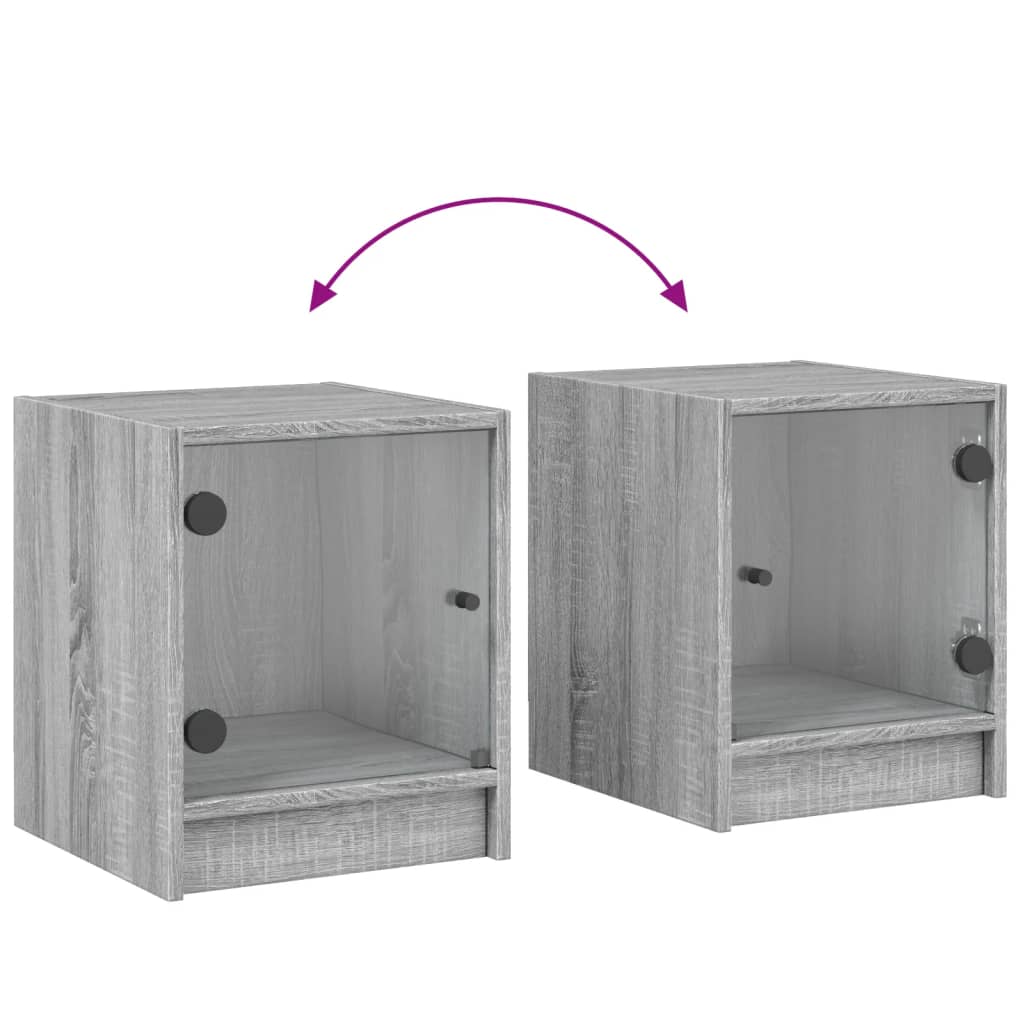 Nachtkastje met glazen deur 35x37x42 cm grijs sonoma eikenkleur is nu te koop bij PeponiXL, paradijselijk wonen!