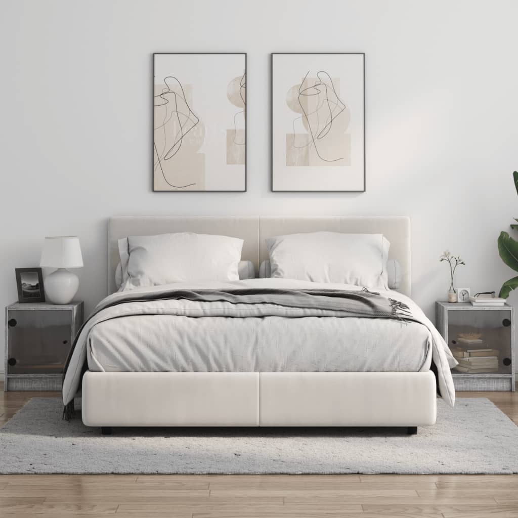 Nachtkastjes met glazen deuren 2 st 35x37x42 cm grijs sonoma is nu te koop bij PeponiXL, paradijselijk wonen!