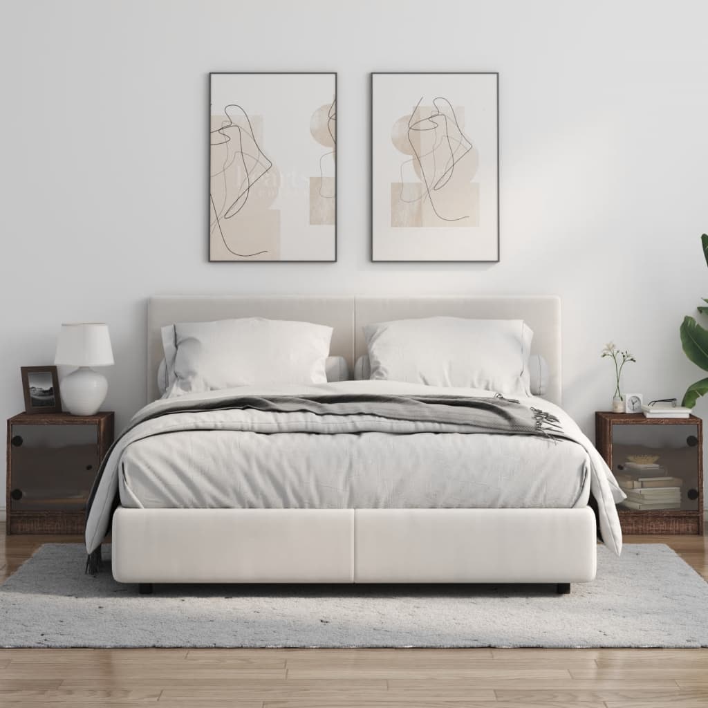 Nachtkastjes met glazen deuren 2 st 35x37x42 cm bruineikenkleur is nu te koop bij PeponiXL, paradijselijk wonen!