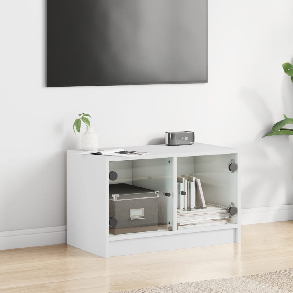 Tv-meubel met glazen deuren 68x37x42 cm wit is nu te koop bij PeponiXL, paradijselijk wonen!