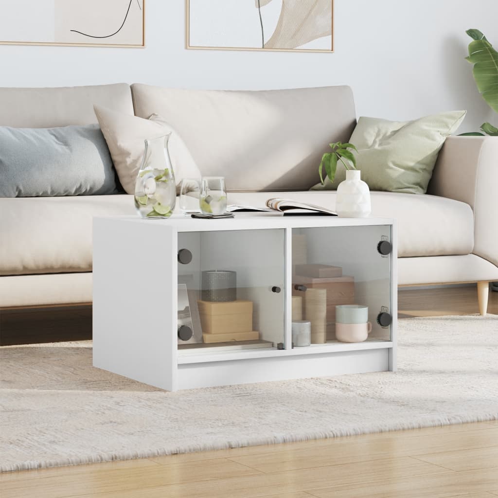 Salontafel met glazen deuren 68x50x42 cm wit is nu te koop bij PeponiXL, paradijselijk wonen!