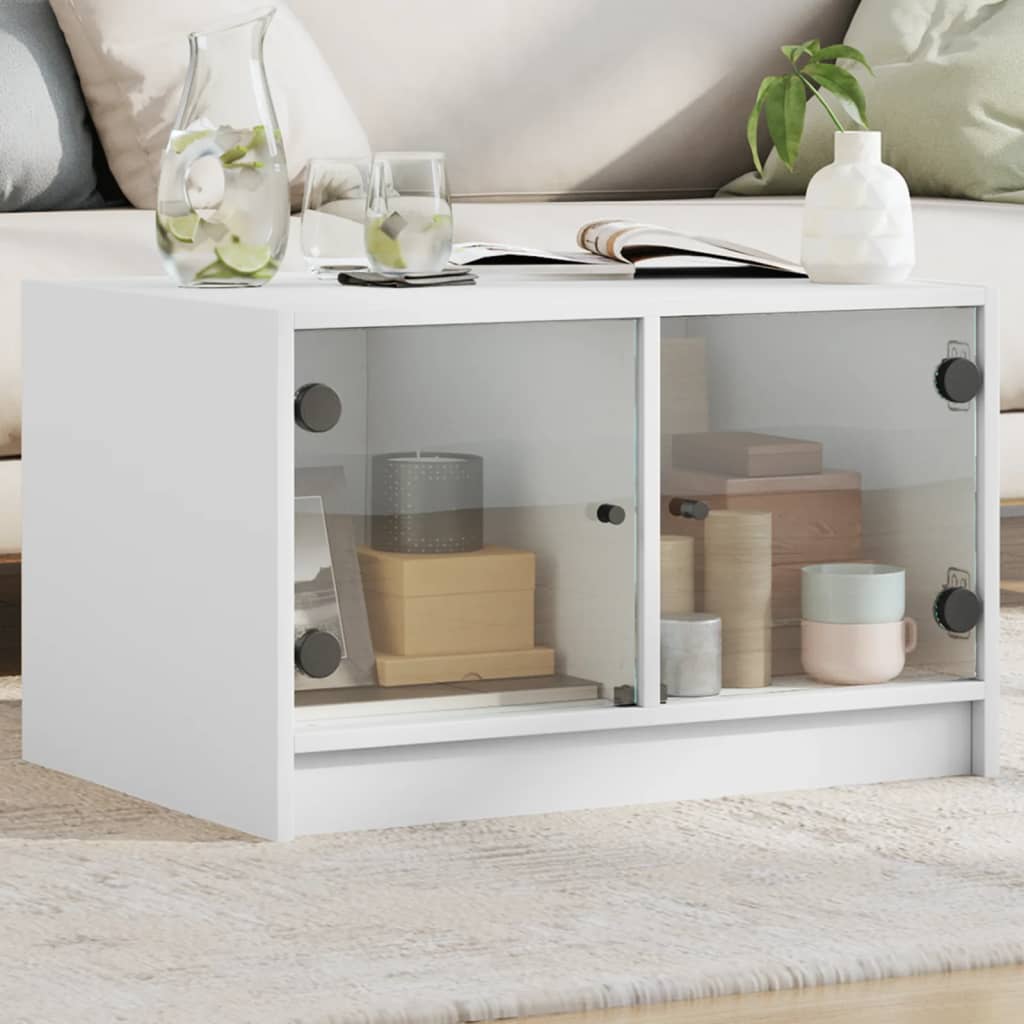 Salontafel met glazen deuren 68x50x42 cm wit is nu te koop bij PeponiXL, paradijselijk wonen!