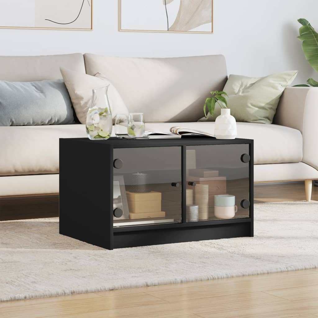 Salontafel met glazen deuren 68x50x42 cm zwart is nu te koop bij PeponiXL, paradijselijk wonen!