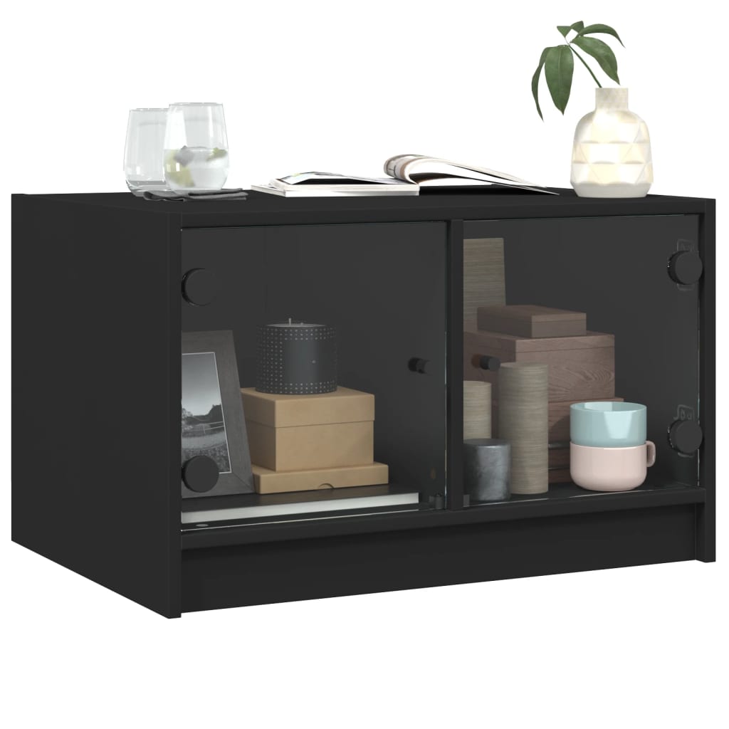 Salontafel met glazen deuren 68x50x42 cm zwart is nu te koop bij PeponiXL, paradijselijk wonen!