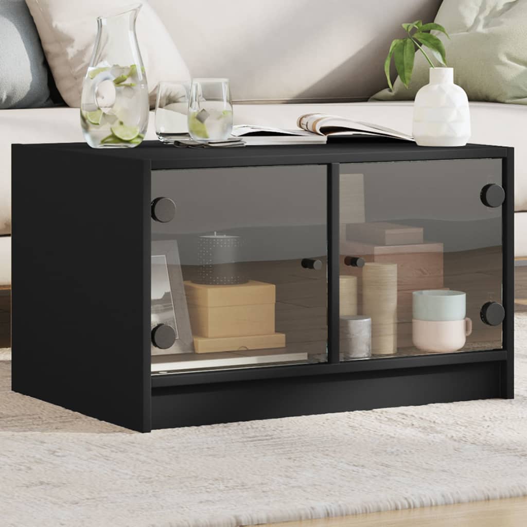 Salontafel met glazen deuren 68x50x42 cm zwart is nu te koop bij PeponiXL, paradijselijk wonen!