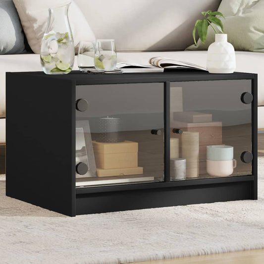 Salontafel met glazen deuren 68x50x42 cm zwart is nu te koop bij PeponiXL, paradijselijk wonen!