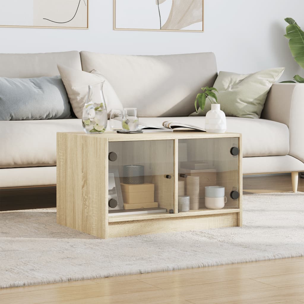 Salontafel met glazen deuren 68x50x42 cm sonoma eikenkleurig is nu te koop bij PeponiXL, paradijselijk wonen!