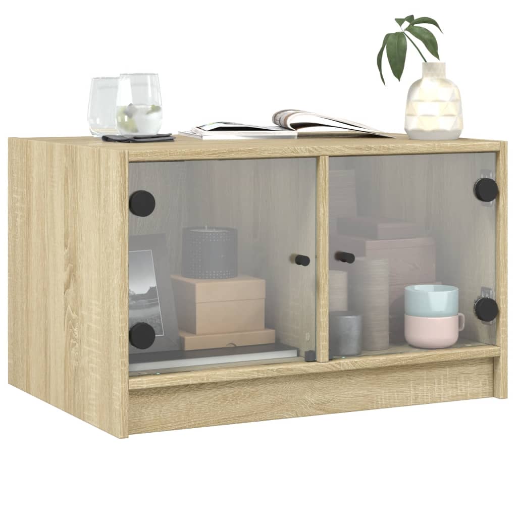 Salontafel met glazen deuren 68x50x42 cm sonoma eikenkleurig is nu te koop bij PeponiXL, paradijselijk wonen!