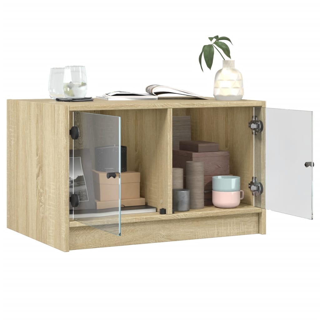 Salontafel met glazen deuren 68x50x42 cm sonoma eikenkleurig is nu te koop bij PeponiXL, paradijselijk wonen!