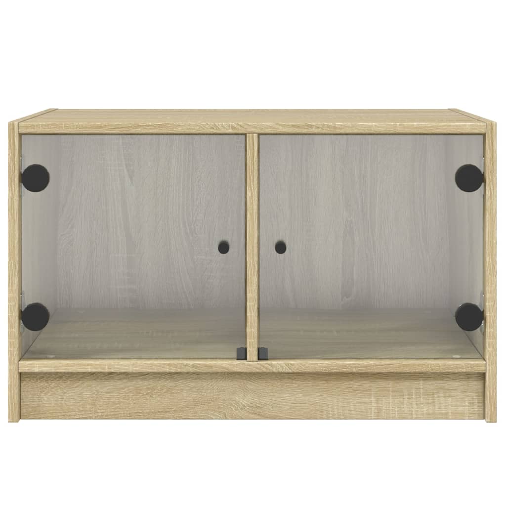 Salontafel met glazen deuren 68x50x42 cm sonoma eikenkleurig is nu te koop bij PeponiXL, paradijselijk wonen!