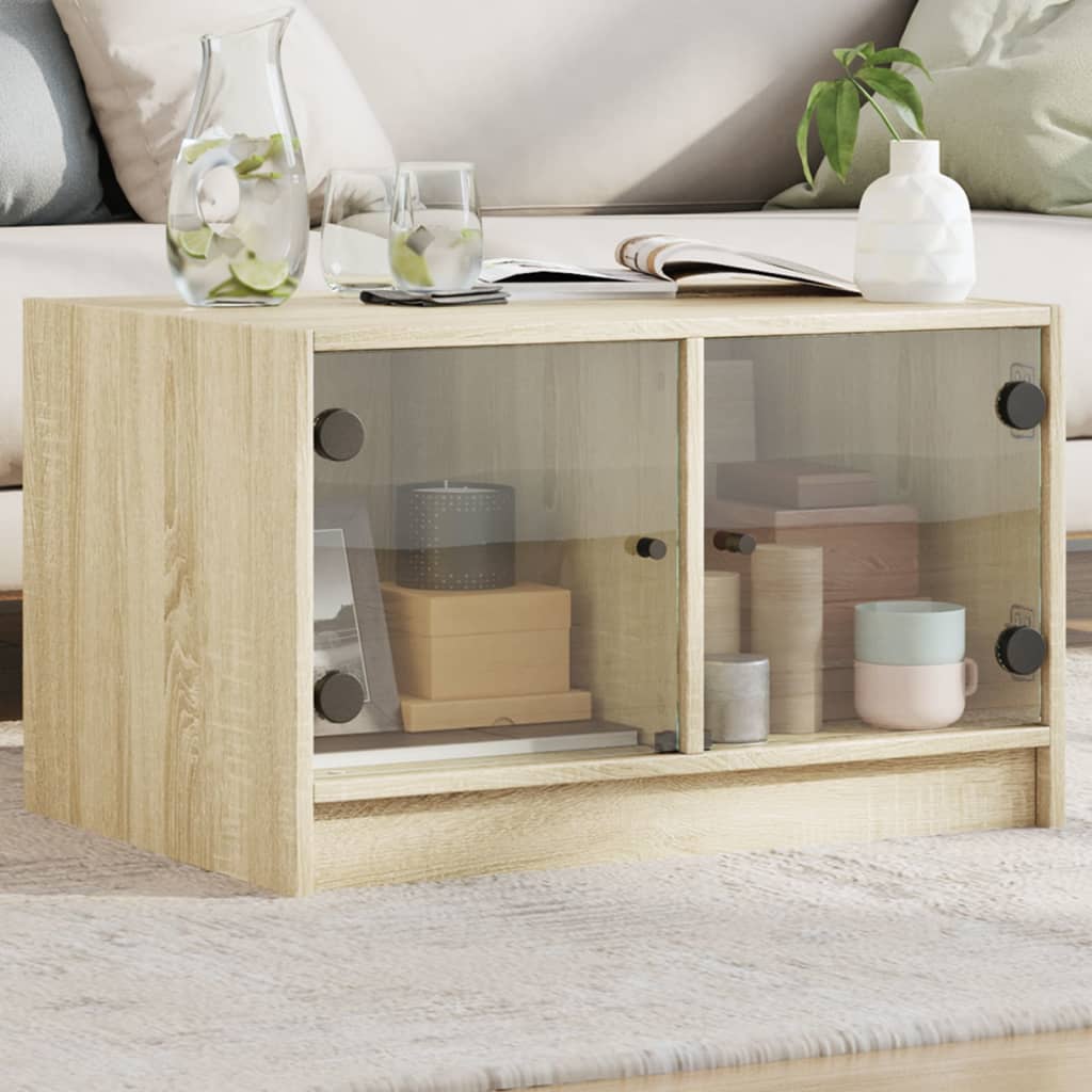 Salontafel met glazen deuren 68x50x42 cm sonoma eikenkleurig is nu te koop bij PeponiXL, paradijselijk wonen!
