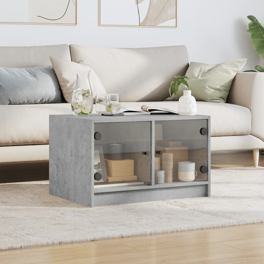 Salontafel met glazen deuren 68x50x42 cm betongrijs is nu te koop bij PeponiXL, paradijselijk wonen!