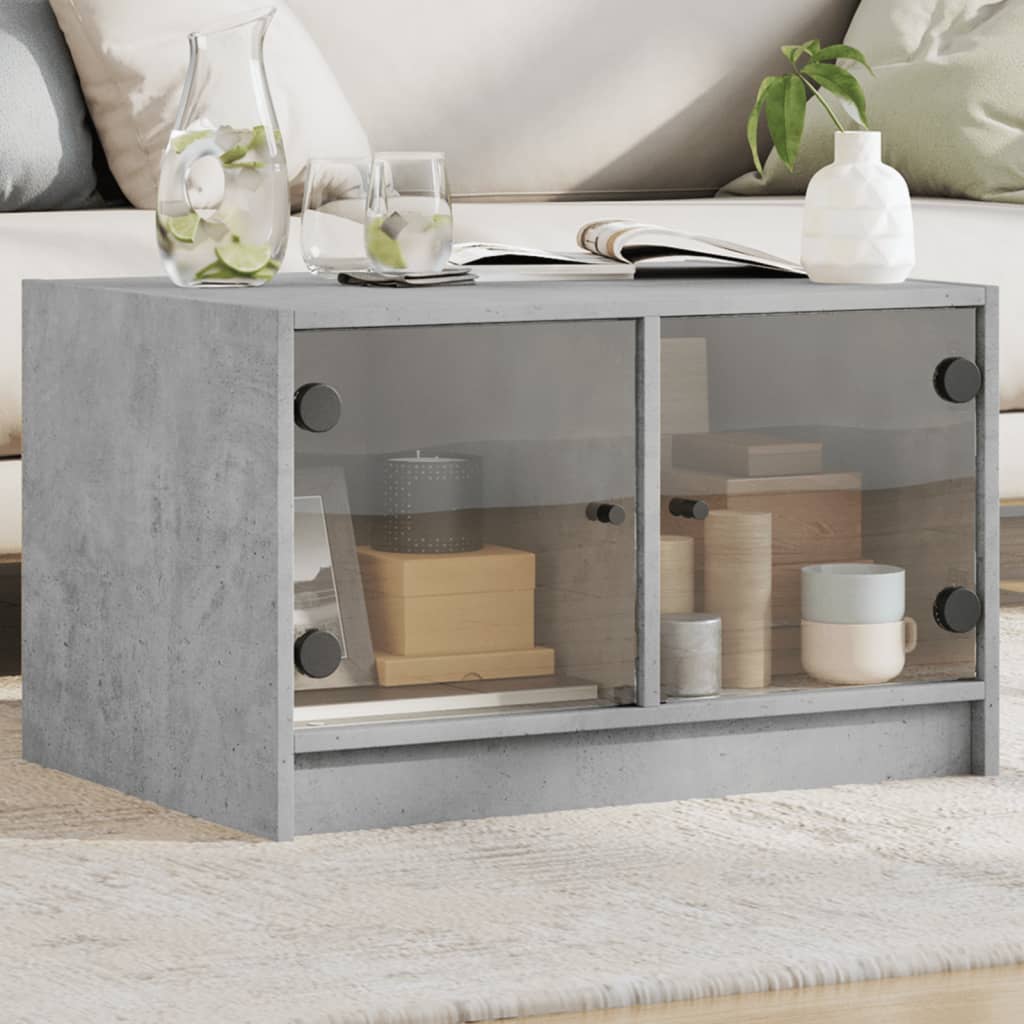 Salontafel met glazen deuren 68x50x42 cm betongrijs is nu te koop bij PeponiXL, paradijselijk wonen!