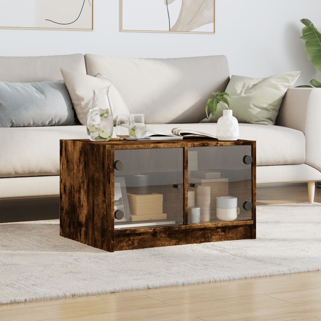 Salontafel met glazen deuren 68x50x42 cm gerookt eikenkleurig is nu te koop bij PeponiXL, paradijselijk wonen!
