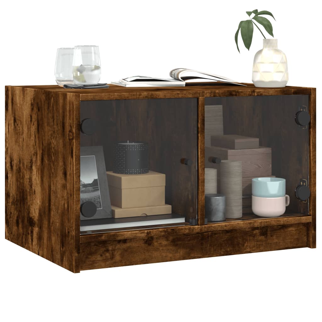 Salontafel met glazen deuren 68x50x42 cm gerookt eikenkleurig is nu te koop bij PeponiXL, paradijselijk wonen!