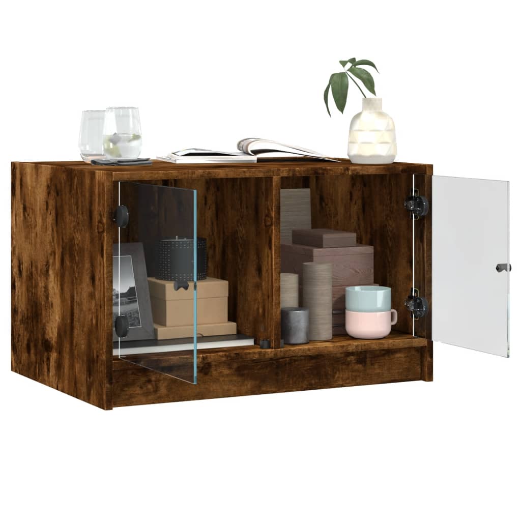 Salontafel met glazen deuren 68x50x42 cm gerookt eikenkleurig is nu te koop bij PeponiXL, paradijselijk wonen!