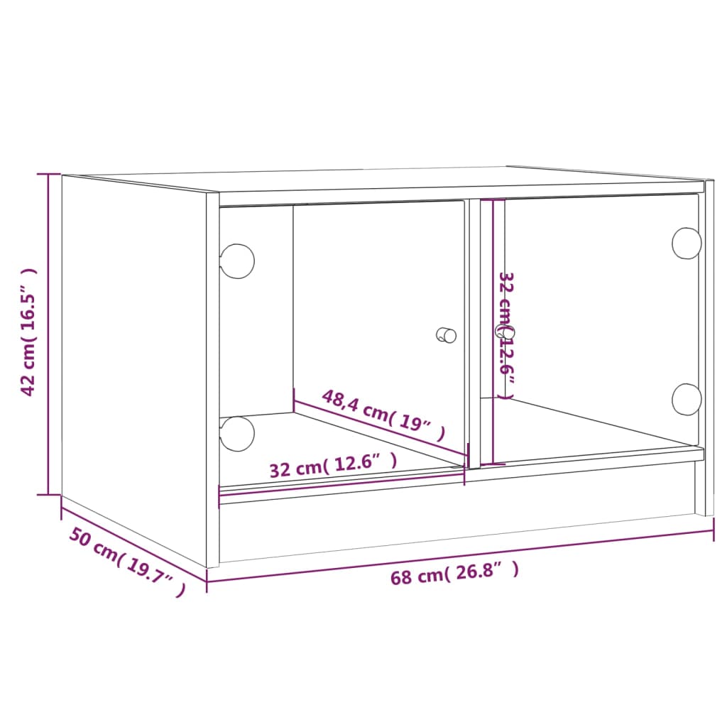 Salontafel met glazen deuren 68x50x42 cm gerookt eikenkleurig is nu te koop bij PeponiXL, paradijselijk wonen!