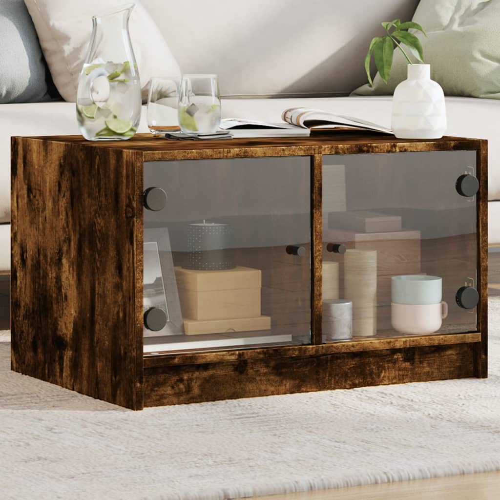 Salontafel met glazen deuren 68x50x42 cm gerookt eikenkleurig is nu te koop bij PeponiXL, paradijselijk wonen!