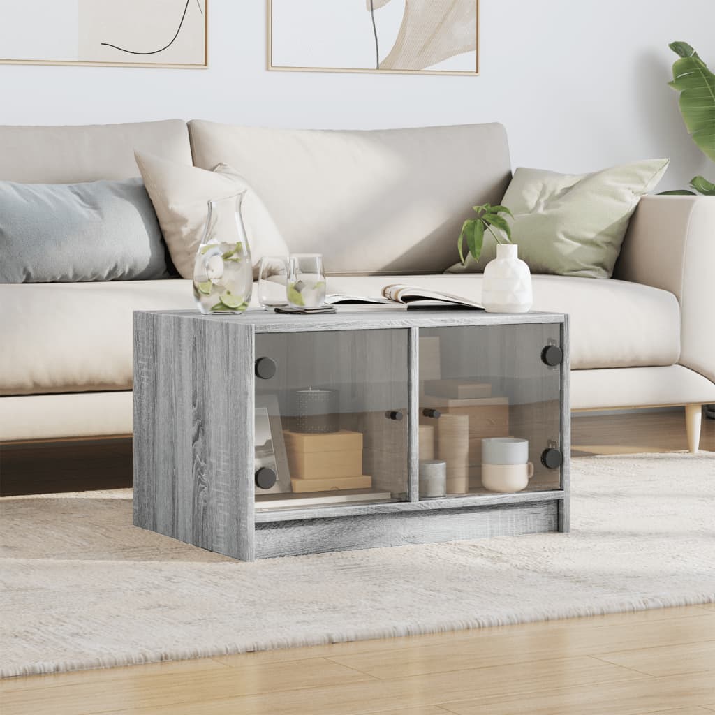 Salontafel met glazen deuren 68x50x42 cm grijs sonoma eiken is nu te koop bij PeponiXL, paradijselijk wonen!