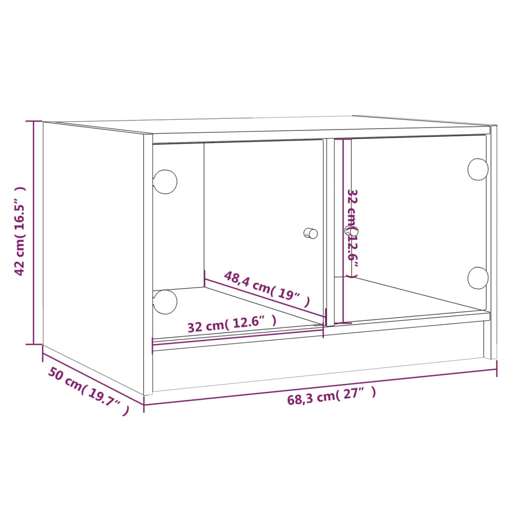 Salontafel met glazen deuren 68x50x42 cm grijs sonoma eiken is nu te koop bij PeponiXL, paradijselijk wonen!