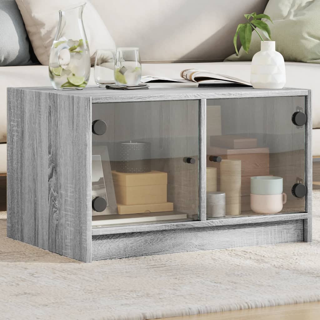 Salontafel met glazen deuren 68x50x42 cm grijs sonoma eiken is nu te koop bij PeponiXL, paradijselijk wonen!