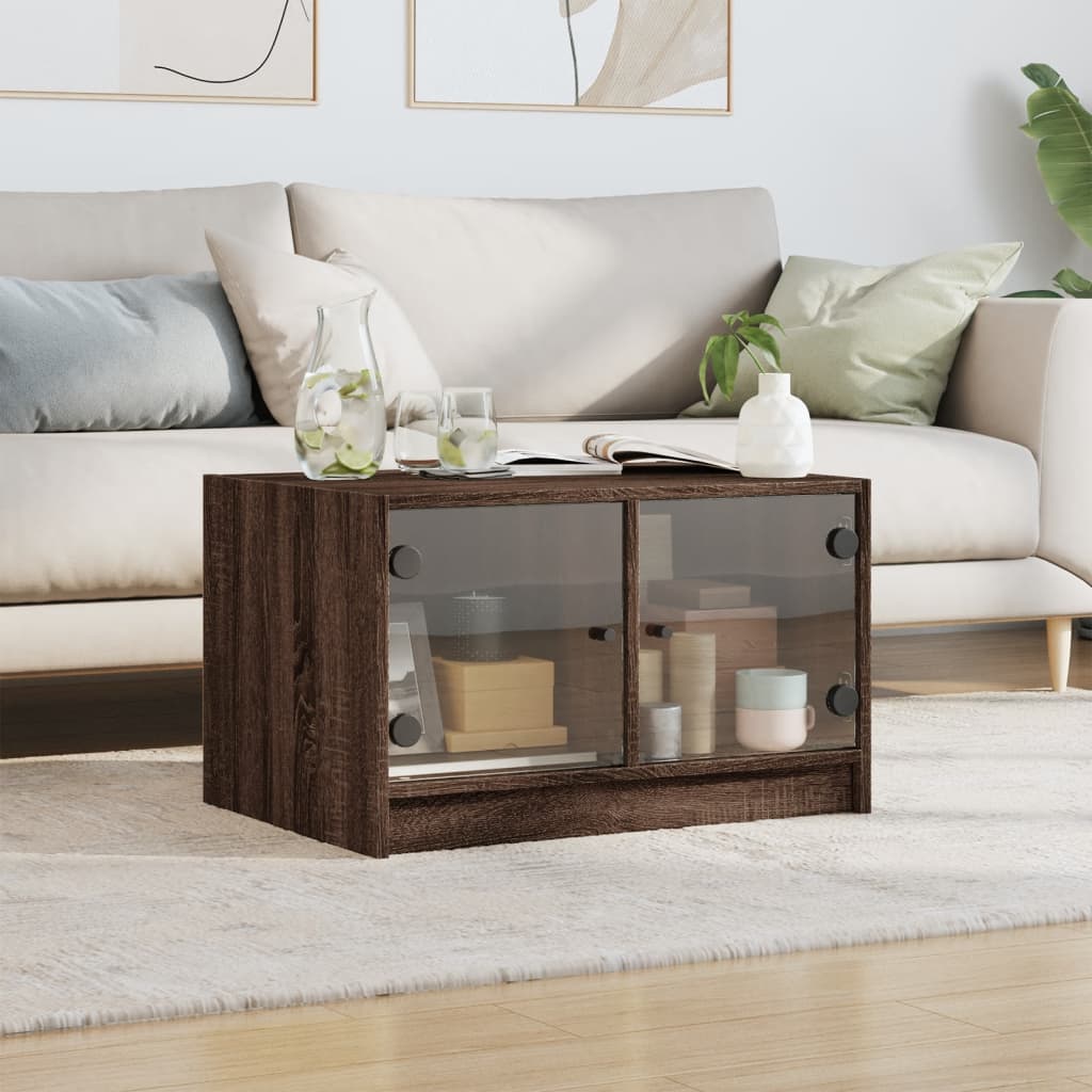 Salontafel met glazen deuren 68x50x42 cm bruin eikenkleur is nu te koop bij PeponiXL, paradijselijk wonen!
