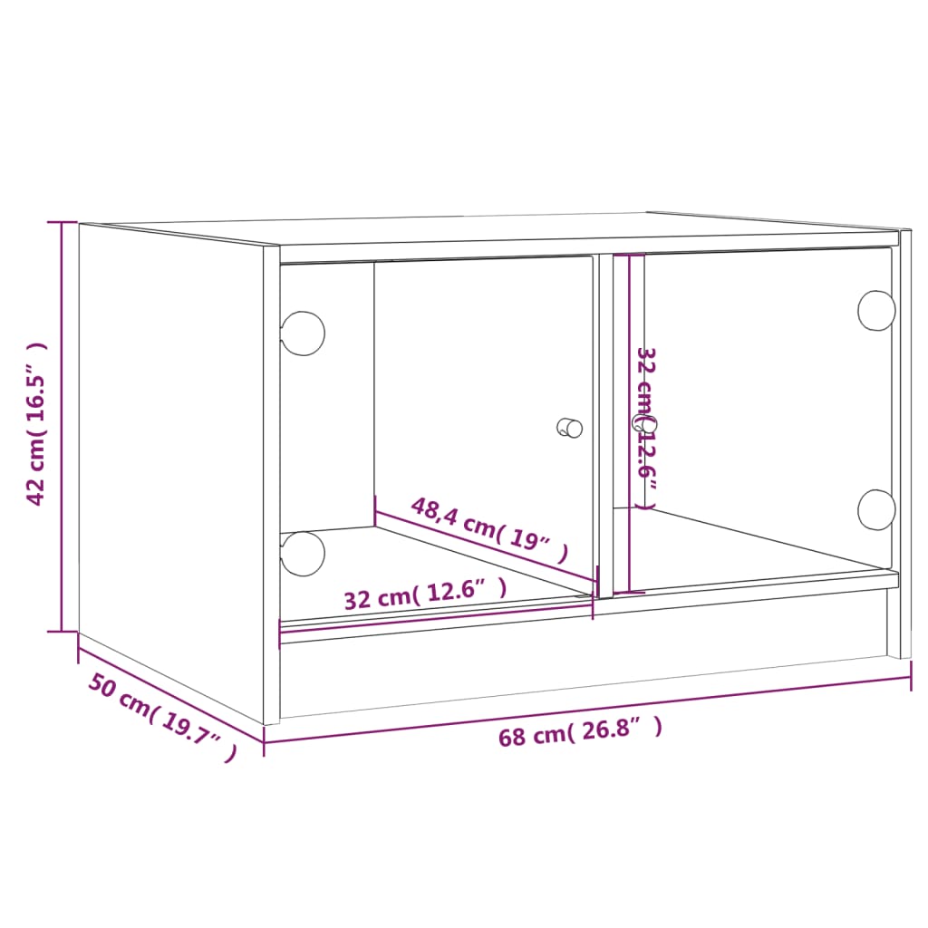 Salontafel met glazen deuren 68x50x42 cm bruin eikenkleur is nu te koop bij PeponiXL, paradijselijk wonen!