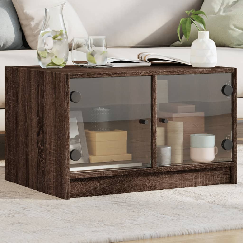 Salontafel met glazen deuren 68x50x42 cm bruin eikenkleur is nu te koop bij PeponiXL, paradijselijk wonen!