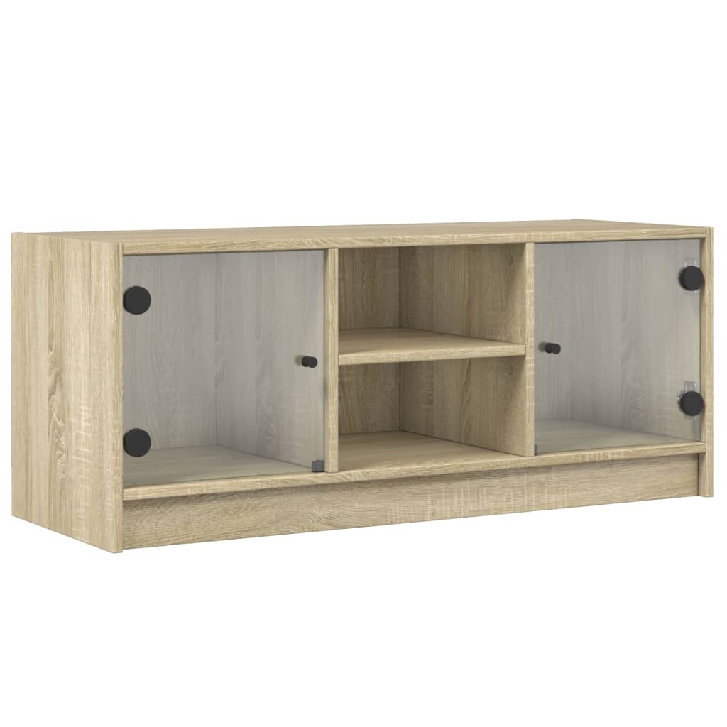Tv-meubel met glazen deuren 102x37x42 cm sonoma eikenkleurig is nu te koop bij PeponiXL, paradijselijk wonen!